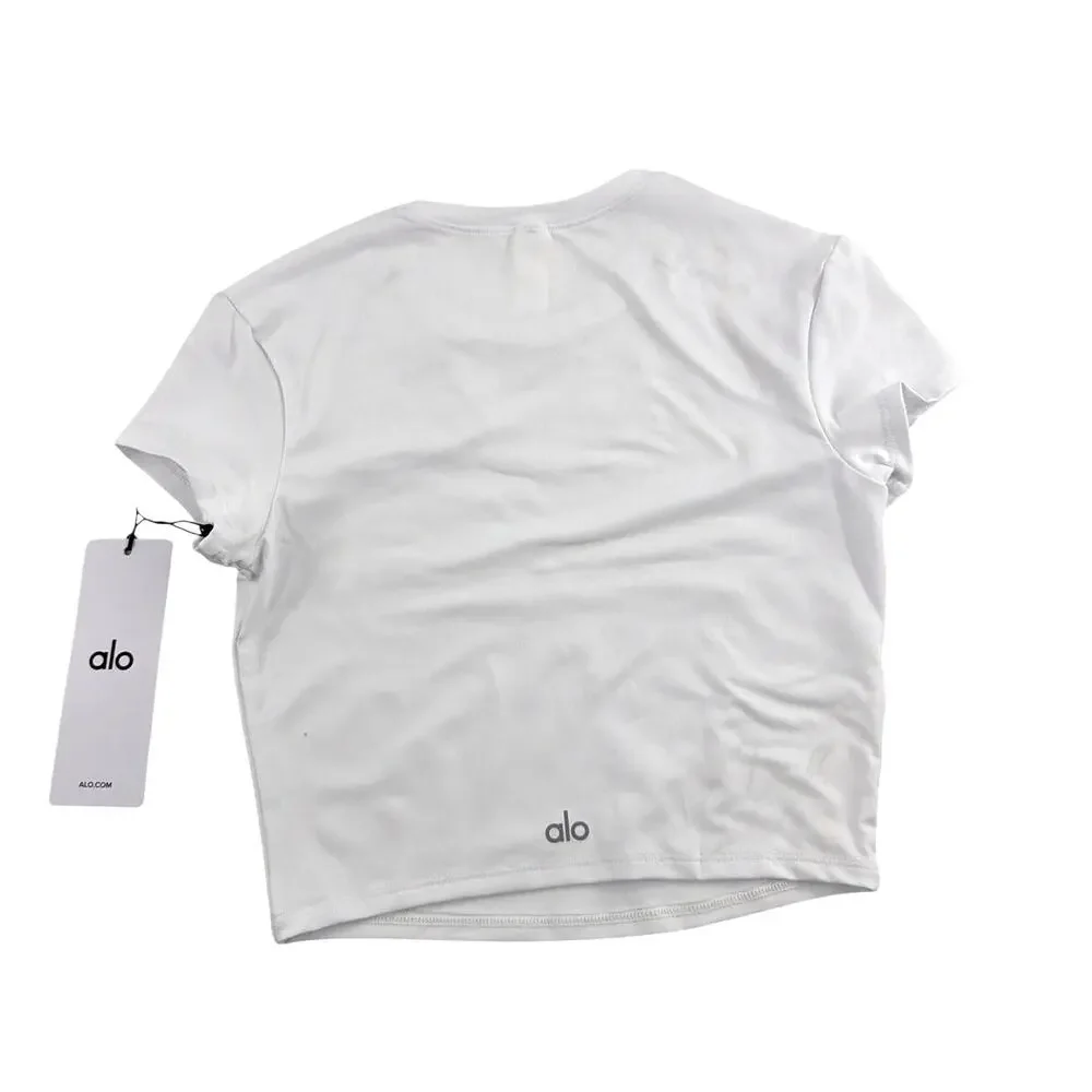 Alo Yoga White Alosoft Crop Finesse Short Sleeve Top Size XS
